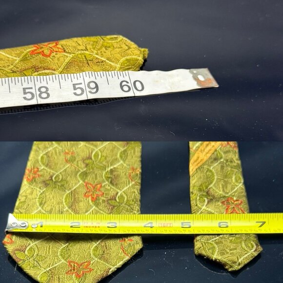ERMENEGILDO ZEGNA YELLOW Orange Green FLORAL SILK MEN'S Neck Tie 60.5” - Picture 4 of 6